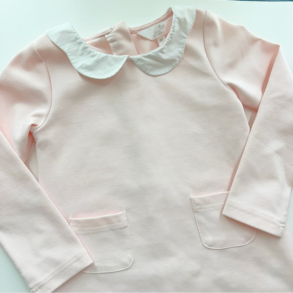 Mon Caramel Pink Long Sleeve Dress with Scalloped Hem 4T